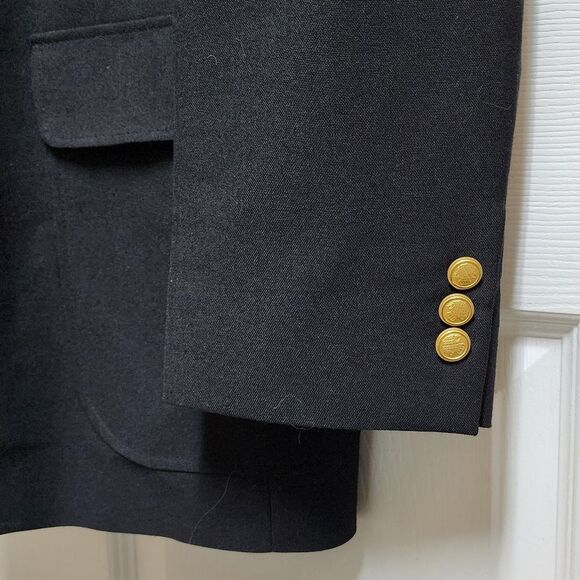 David Taylor Blazer Mens 44S Black Wool Blend Gold 2 Button Lined Vented Classic - Picture 10 of 12